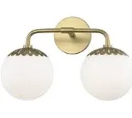 Mitzi H193302-AGB Paige - 2-Light Bath Light - Aged Brass Finish - Opal Glossy Glass Shade