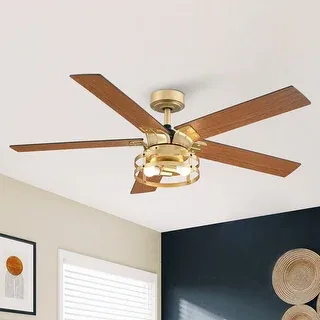 52" Gold Metal Reversible 5-Blade LED Ceiling Fan with Remote