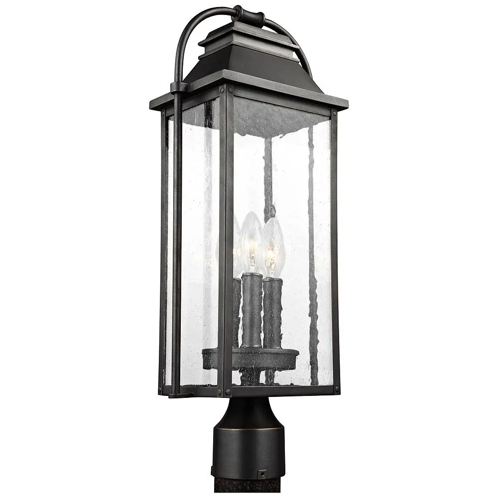 Visual Comfort Studio Wellsworth 20.75" 3-Light Outdoor Post Lantern in Antique Bronze