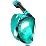 QingSong Full Face Snorkel Mask for Adults &amp; Kids, S/M, Black/Green 