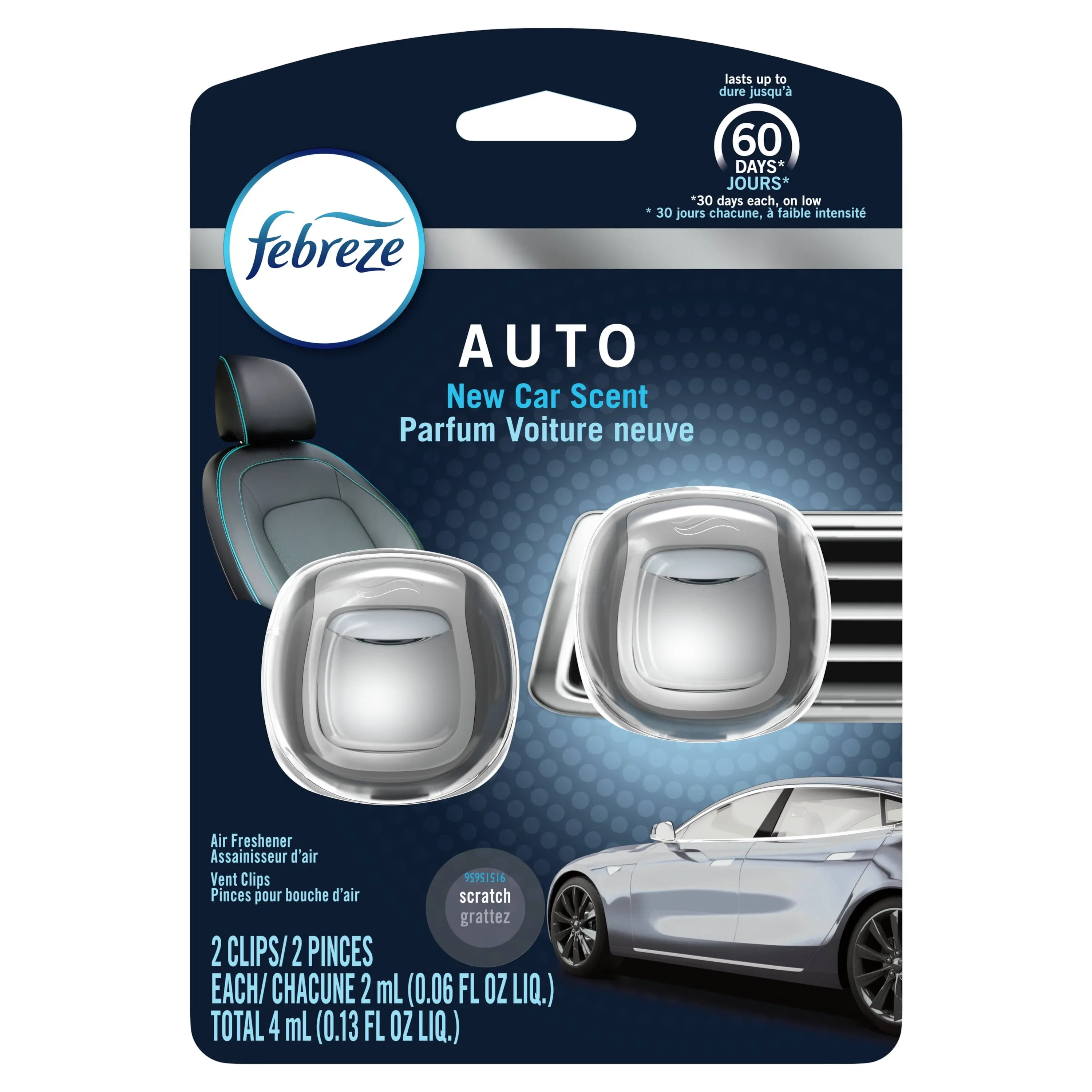 Febreze Car Air Freshener Vent Clips, New Car Scent, 2 Count