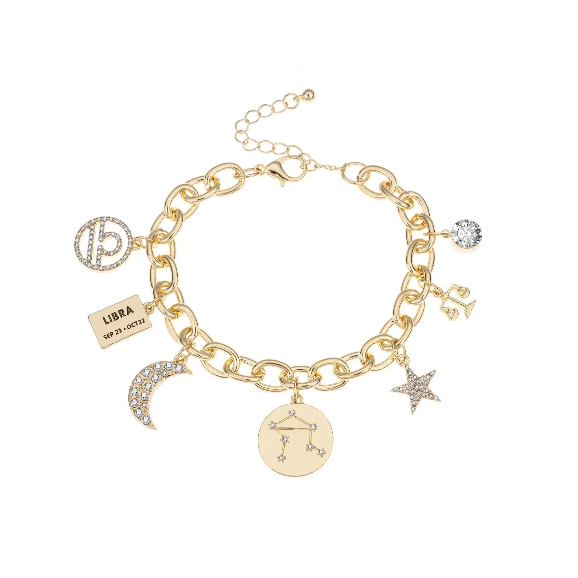 Madison Tyler Libra Zodiac Charm Bracelet w/ Constellation & Star Charms Gold