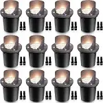 SUNVIE 12 Pack Low Voltage Landscape Lights 12W LED Outdoor In-Ground Waterproof Shielded Well Lights 12V-24V Warm White Paver Lights with Wire