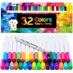 Sunacme Fabric Markers Pen 32 Colors Permanent Fabric Paint Pens Art Markers Set - Fine Tip Child Safe & Non- Toxic for Canvas Bags T-shirts Sne