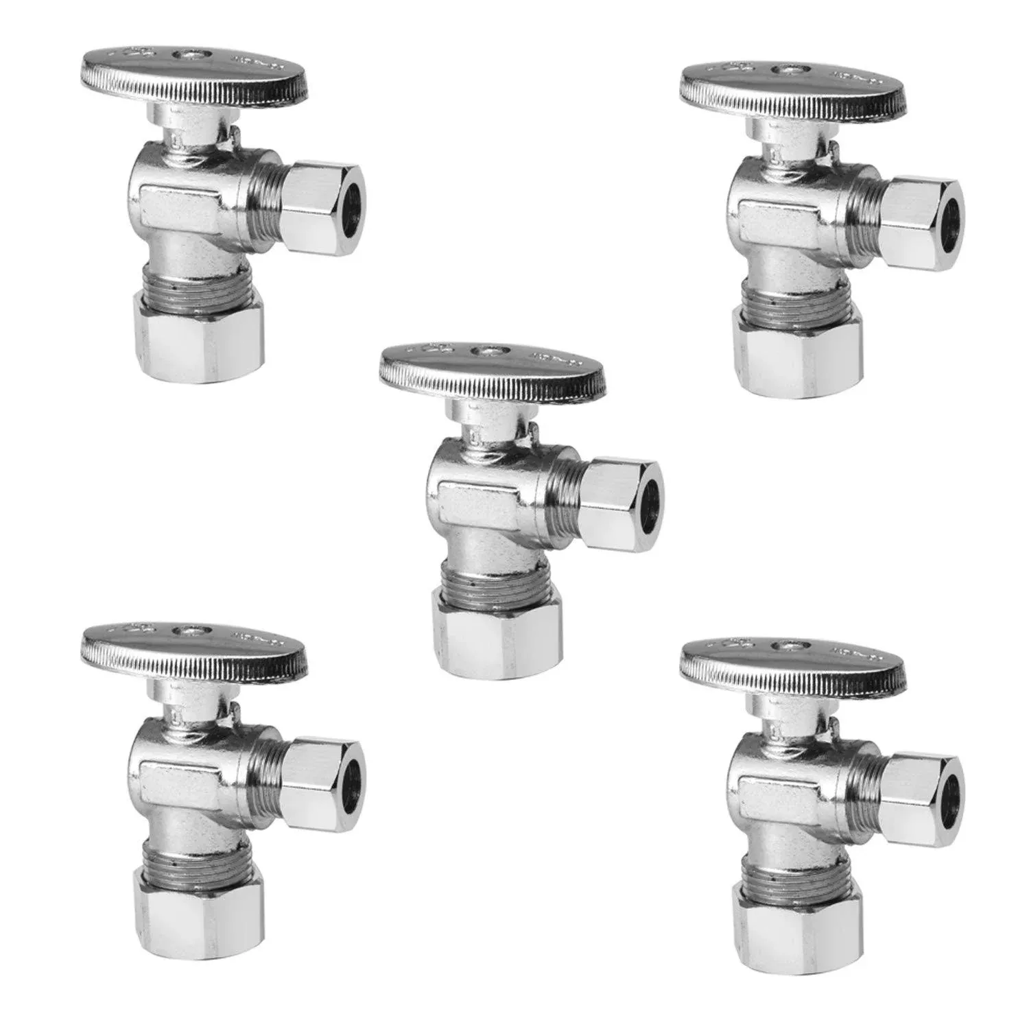 5-Pack EFIELD Angle Stop Valve 1/2" Nominal (5/8" OD) Compression x 3/8" OD, 1/4-Turn