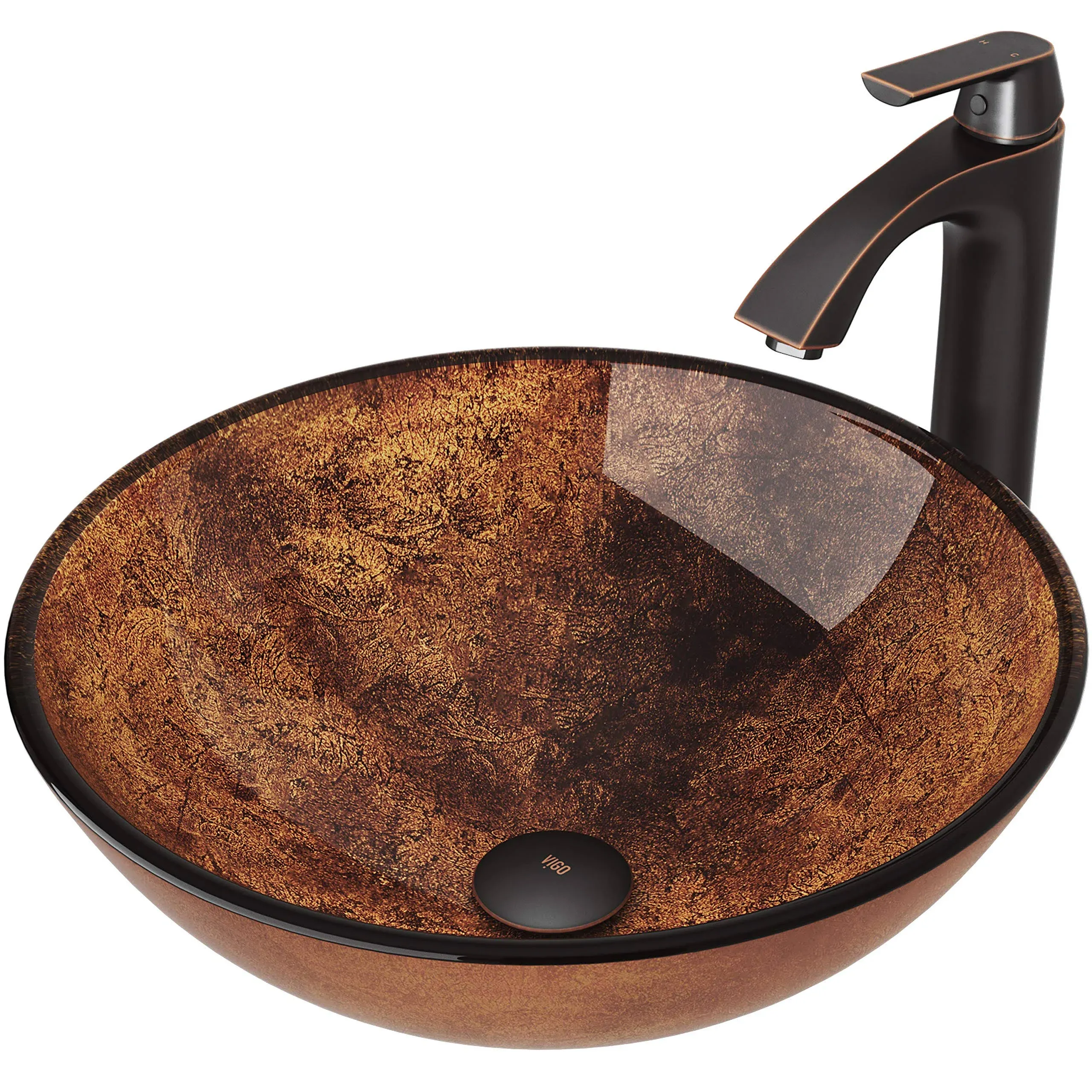 Vigo Russet Glass Vessel Sink and Linus Faucet Set, Antique Rubbed Bronze VGT504