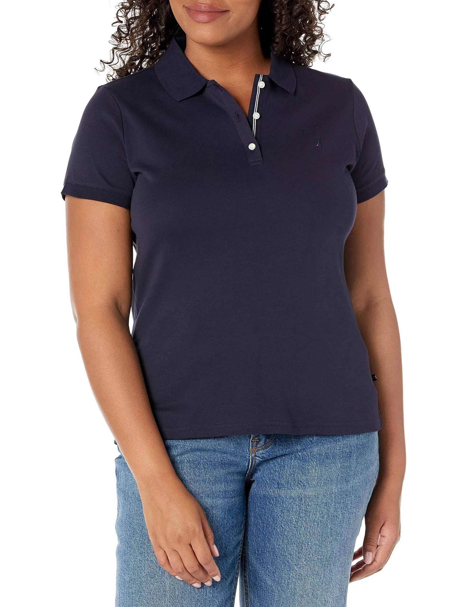 Nautica Women's 3-Button Short Sleeve Breathable 100% Cotton Polo Shirt