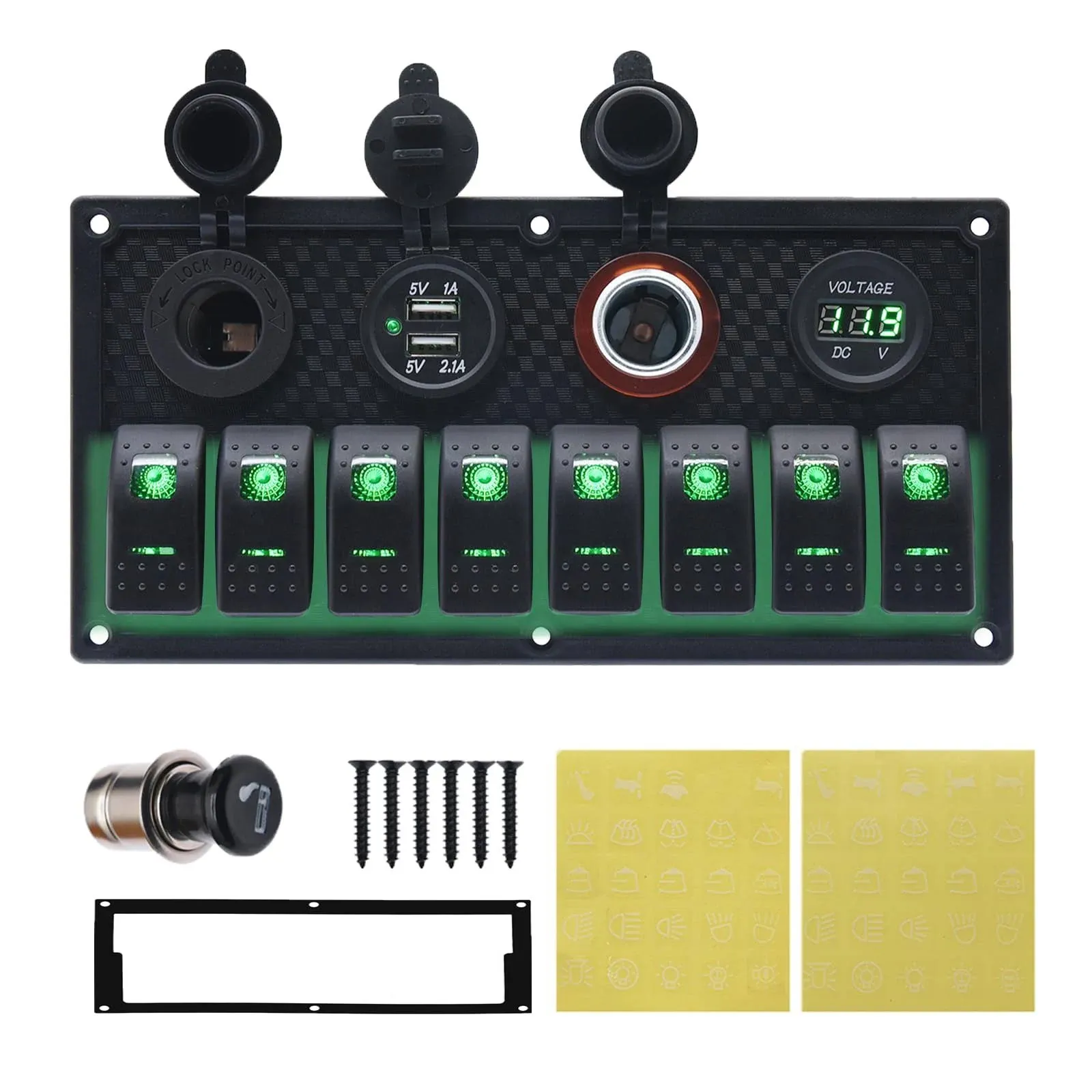 Geloo 8 Gang Marine Rocker Switch Panel, Boat Switch Panel Waterproof, 12V Sw...