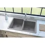 Elkay Quartz Classic 33" x 22" x 9-1/2", Offset Double Bowl Drop-in Sink, Greystone - ELG250RGS0