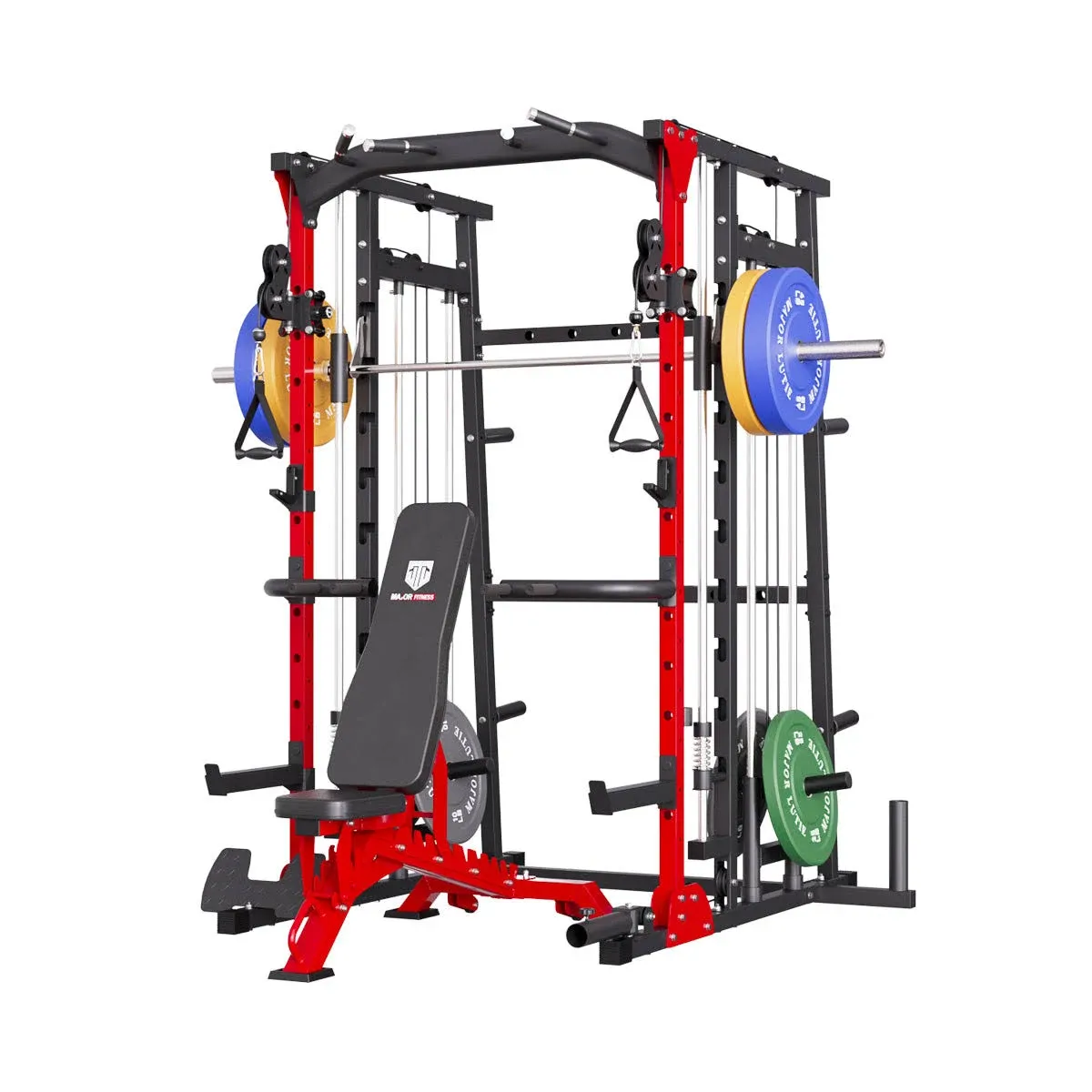 Major Fitness All-in-One Home Gym Smith Machine SML07 Rack + Bench + 230lb Plate ...