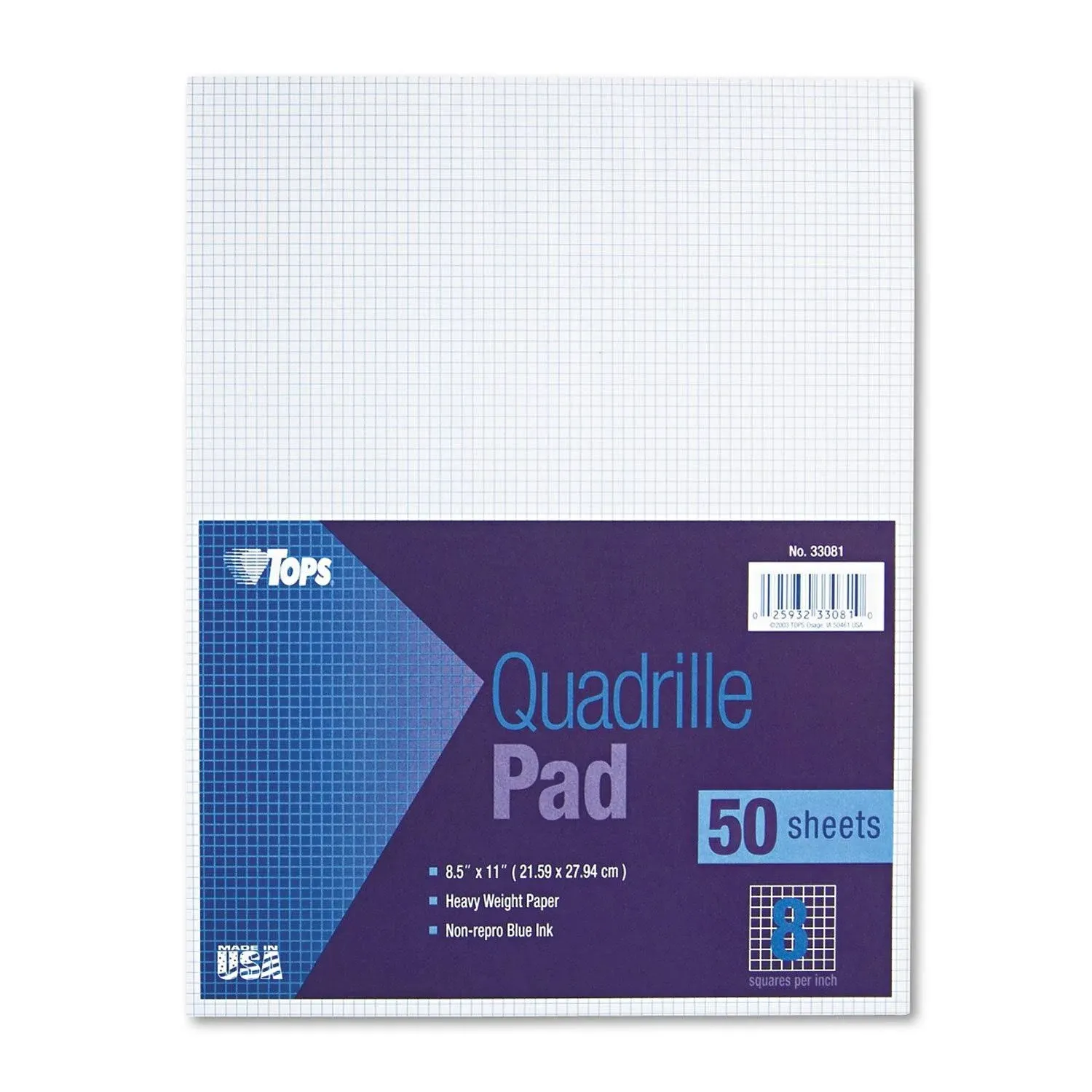 Tops Quadrille Pads 8 Squares/Inch 8 1/2 x 11 White 50 Sheets