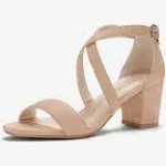 Allegra K Women's Crisscross Ankle Strap Block Heel Sandals, Beige