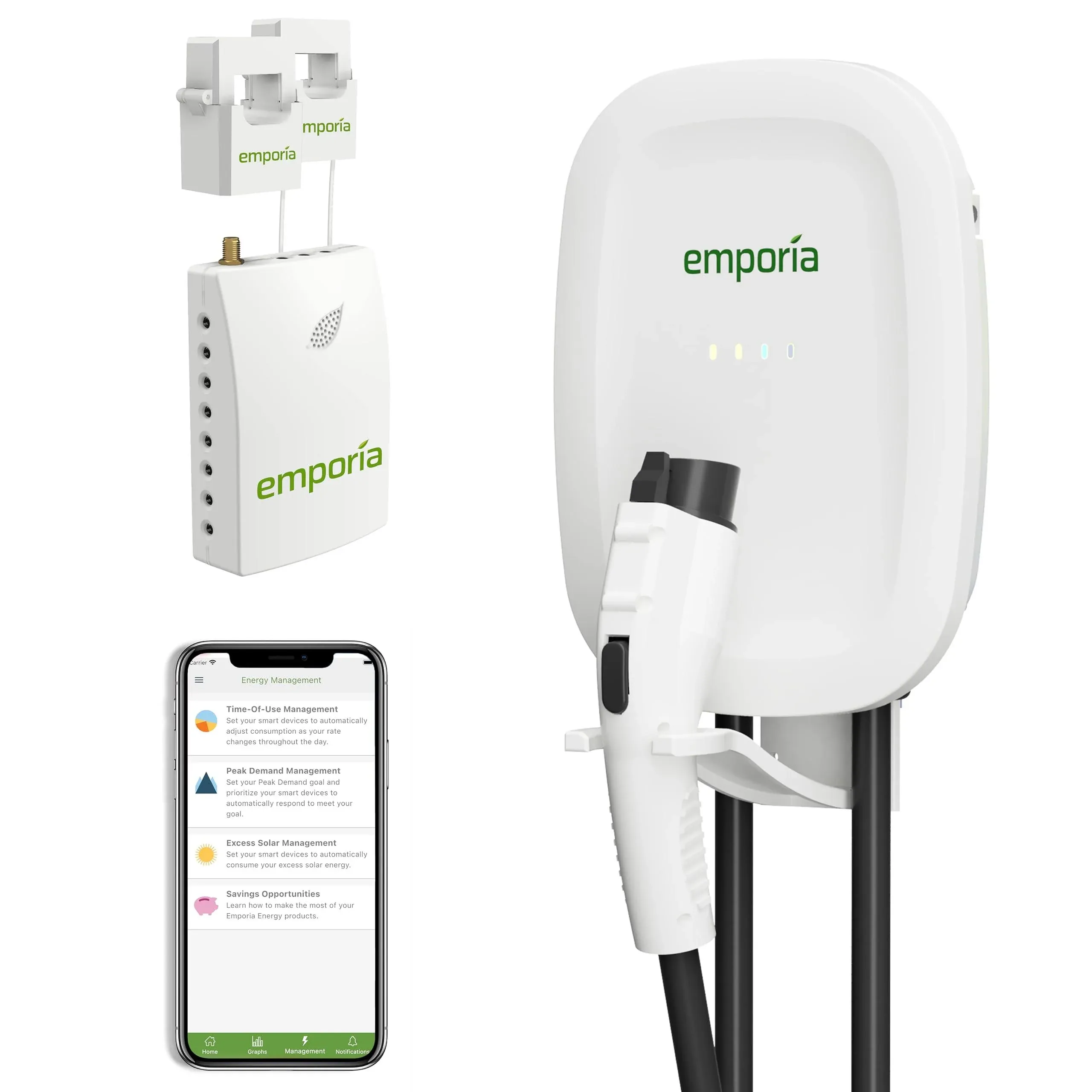 Emporia Level 2 48 Amp UL Listed EV Charger with Load Management White / J1772 / NEMA 14-50