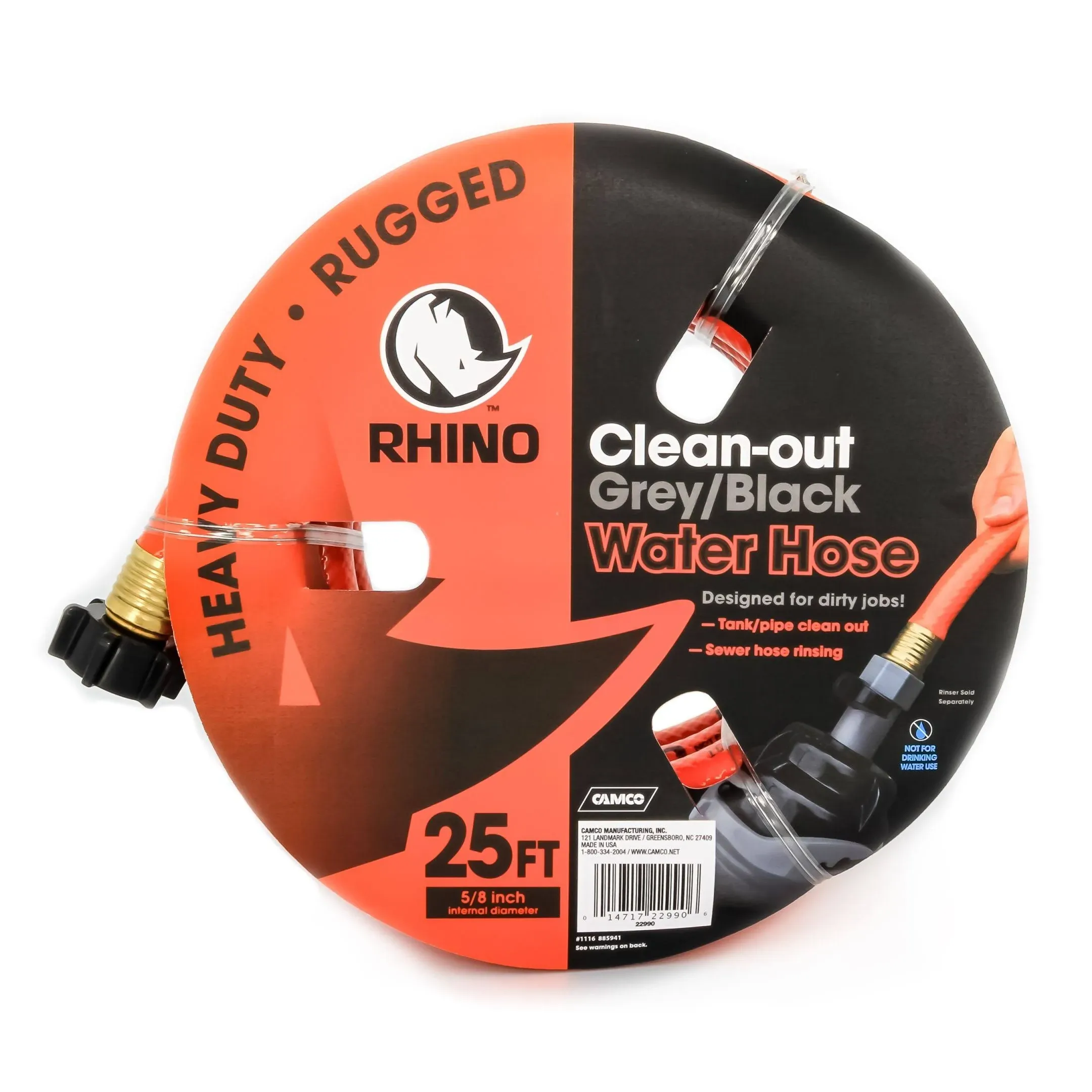 Camco RhinoFLEX 25' Clean Out Grey/Black Water Hose 22990