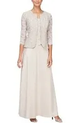 Alex Evenings Lace Jacket &amp; Lace-Top Gown 12A 1865