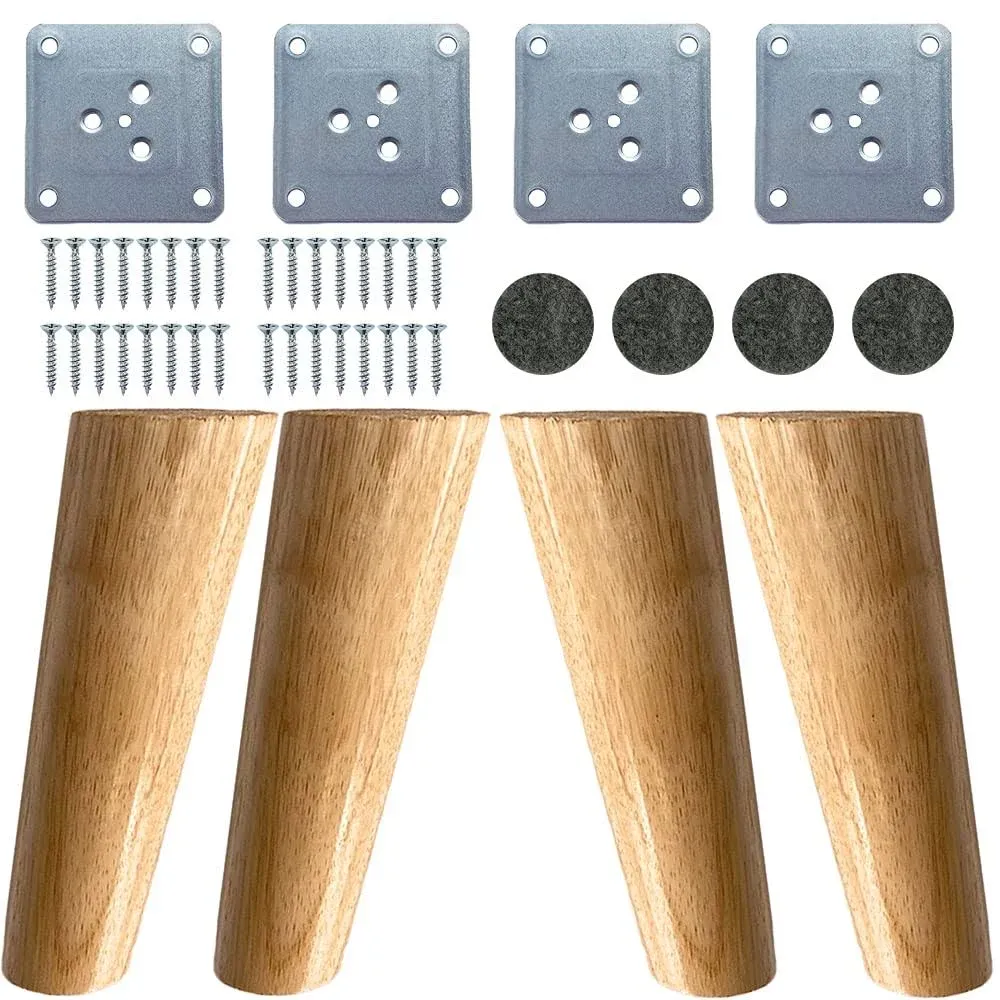 4PACK Solid Wood Furniture Legs 6 Inch Sofa Legs, Replacement Legs Mid Century Modern Legs for Couch End Table TV Stand Bed Dresser Cabinet, Accessorizes Included