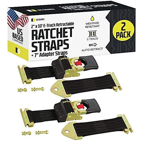 DC Cargo 2 in. x 10 in. 1,000 lb. Capacity Bolt-On Auto-Retract Ratchet Straps with E-Track Adapter, 2-Pack