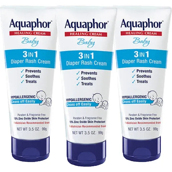 Aquaphor Baby Diaper Rash Cream 3.5 Ounce 3 Pack Soothing Moiturizer All Skins