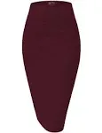 Women's Casual Solid High Waist Stretchy Back Split Midi Pencil Skirt