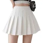 Girls Women High Waisted Pleated Skirt Plain Plaid A-Line Mini Skirt Skater Tennis School Uniform Skirts Lining Shorts