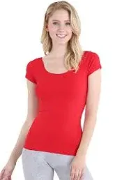 NIKIBIKI Women Seamless Cap Sleeve Scoop Neck Fitted Top, Made in U.S.A, One Size