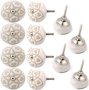 Set of 12 Ceramic Knobs Decorative Knobs for Home Kitchen Cabinet Cupboard Door Dresser Wardrobe Pulls Cabinet Knobs Ceramic Drawer Pull Kitchen Cupboard Pull Dresser Door Handle - White Silver