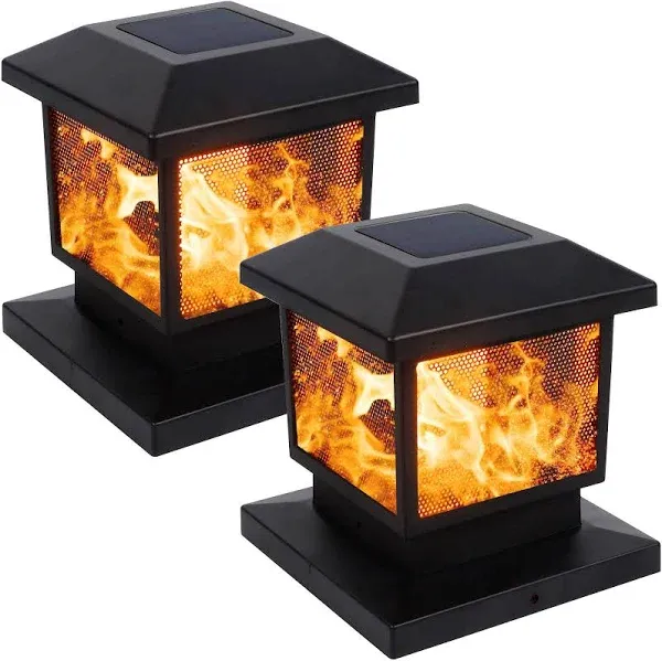 MAGGIFT 6 Pack Solar Flame Post Lights, Outdoor Brightness 72 6 pack, Black 