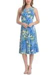 London Times Womens Midi Keyhole Neck Midi Dress Blue 4