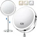 10x Large Lighted Makeup Mirror, Rechargeable 8&#034; Height Adjustable Vanity Mir...