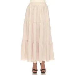 Women&#039;s Pleated Tiered Maxi Skirt Champagne Small -White Mark