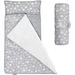 Toddler Nap Mat- Pillow And Fleece Minky Blanket, 21''x50'', Grey Star