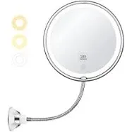 KEDSUM Lighted Makeup Mirror, 10X Magnifying Makeup Mirror with Suction Cups,, Upgraded 3 Colors & Dimming Lights, 360° Swivel Flexible Mirror, Magn