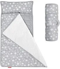 Toddler Nap Mat with Removable Pillow and Fleece Minky Blanket, 21&#034; x 50