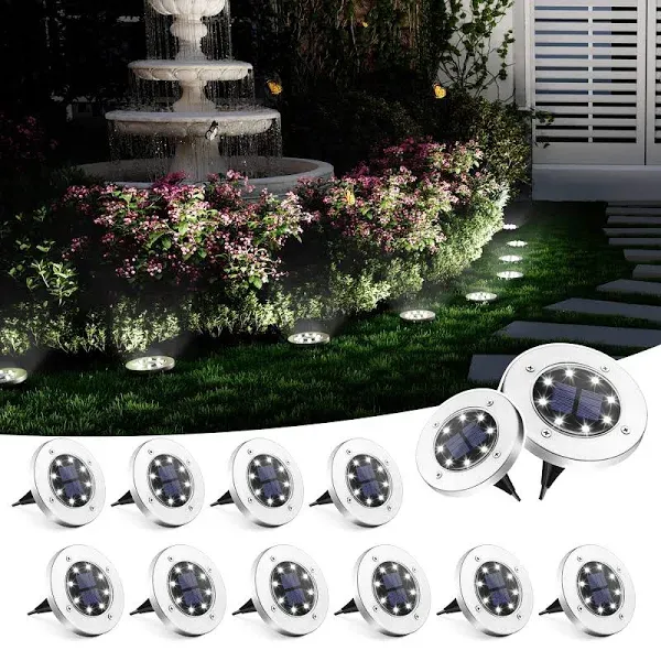 Solar Ground Lights - 12 Pack 8LED Solar Garden Lights Outdoor Waterproof