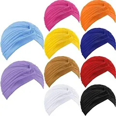 Geyoga 10 Pcs Stretchy Turban Cap Chemo Head Wraps Cancer Headwear Bennie Twisted India's Hat for Women