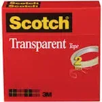 Scotch® Transparent Tape, 3" Core, 0.5" x 72 yds, Transparent, 2/Pack (MMM6002P1272)