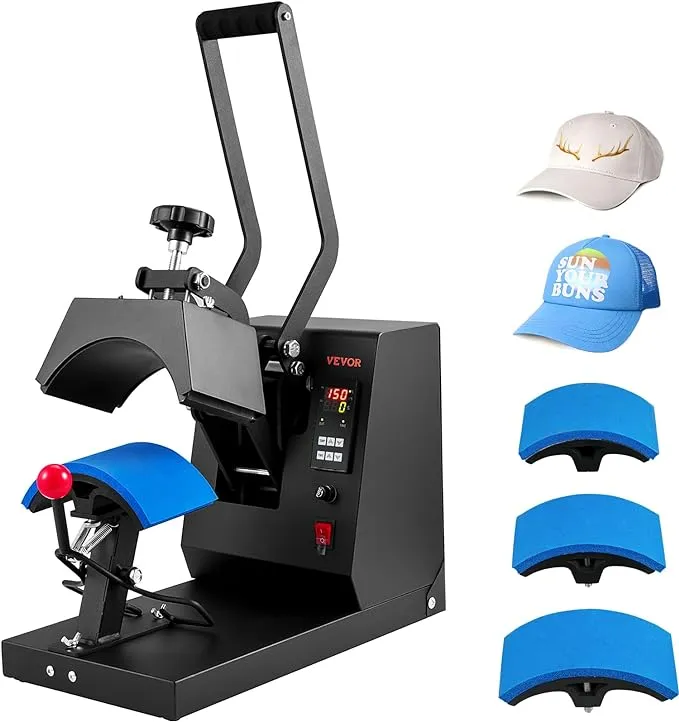 Shop VEVOR Hat Heat Press with 4pcs Interchangeable Platens(6x3/6.7x2.7/6.7x3.8/8.1x3.5), Cap Heat Press for Stuctured Hats, Rigid Steel Frame No