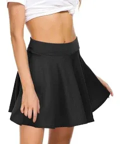 EXCHIC Women's Casual Stretchy Flared Mini Skater Skirt Basic A Line Pleated Midi Skirt (xl, Black)