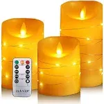 LED Flameless Candle, with Embedded Starlight String, danip 5-Piece LED Candle, with 10-Key Remote Control, 24-Hour Timer Function, Dancing Flame,