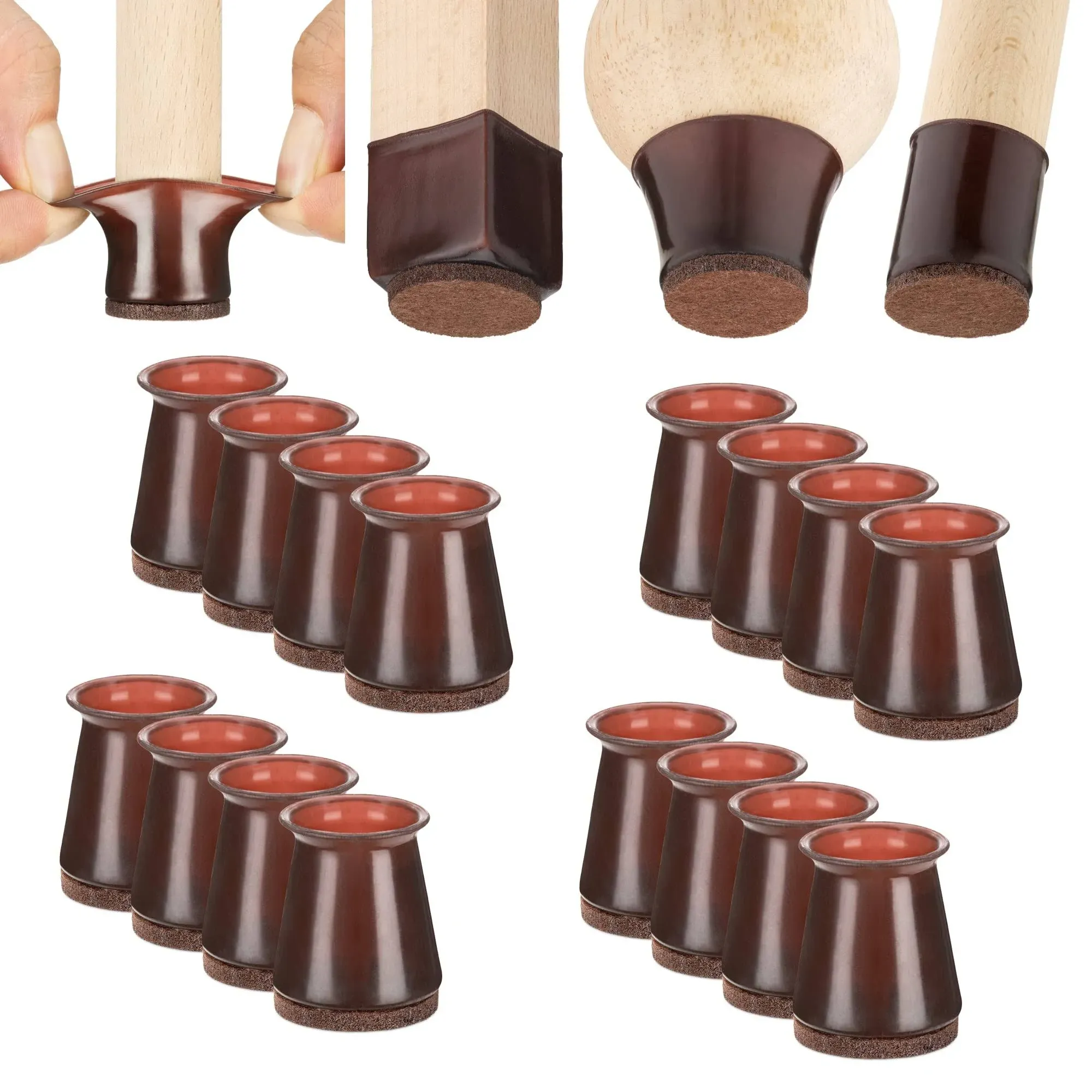 Aneaseit Chair Leg Floor Protectors - 1 18 x 16 Pcs Dark Walnut - Felt Bottom Silicone Pads for Hardwood Floors & Furniture Feet