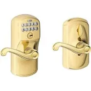 SCHLAGE Satin Nickel FE595VCAM619ACC Camelot Keypad Entry with Flex-Lock and Accent Levers 