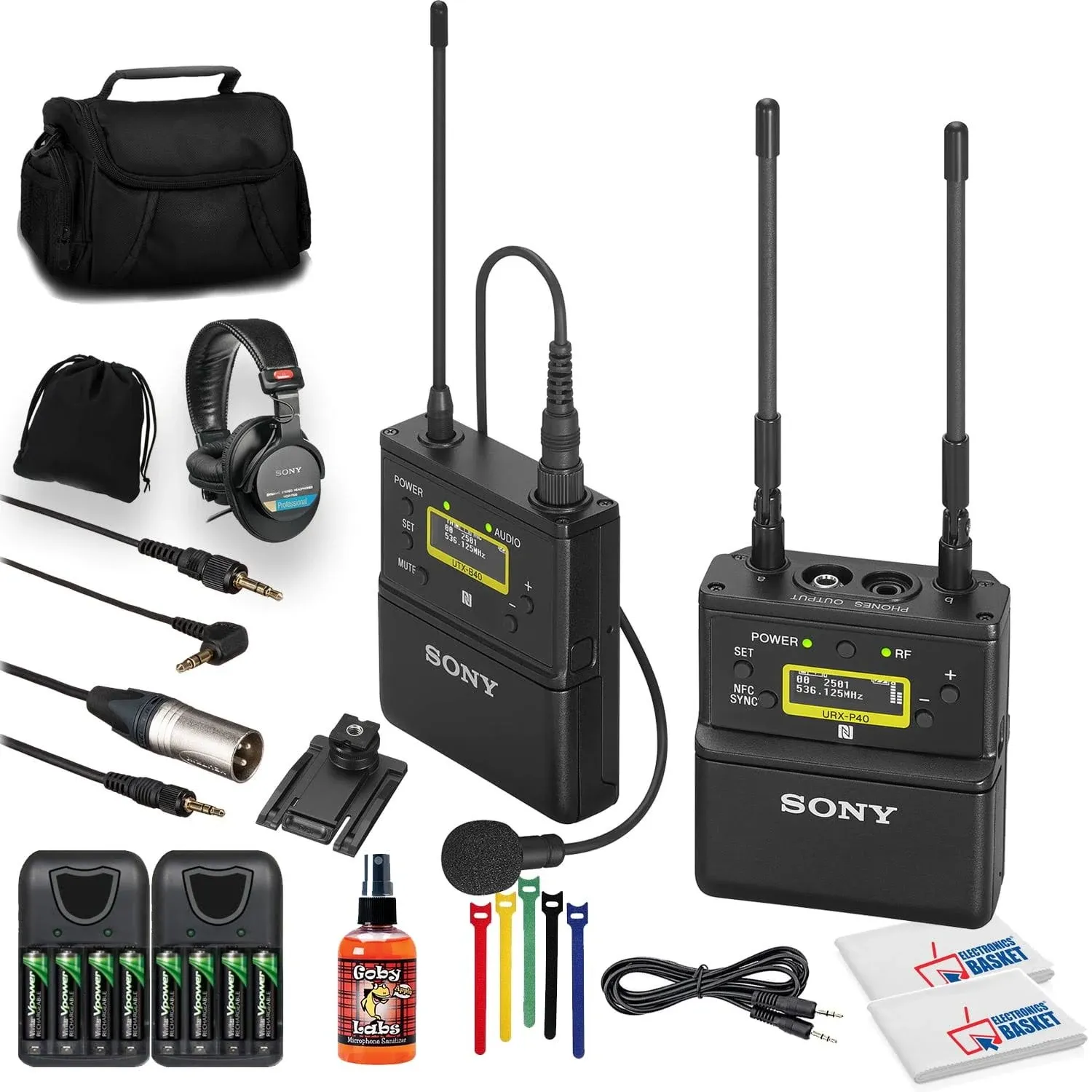 Sony UWP-D21 Camera-Mount Wireless Omni Lavalier Microphone System (UC14: 470 to 542 MHz) (uwp-d21/14) + Headphones + 8 x Rechargeable Batteries + 3.5