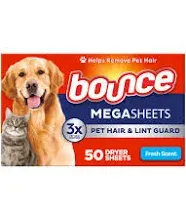 Bounce Pet Hair &amp; Lint Guard Mega Dryer Sheets, 3X Pet Hair Fighters, 50 Count