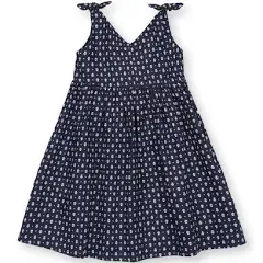 "Girls' Sleeveless Bow Shoulder Swing Dress In Navy Riviera Print"