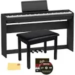 Roland FP-30X 88-Key Digital Piano - Black Bundle with Roland KSC-70 Stand, Roland KPD-70 Three Pedal Unit, Bench, Online Piano Lessons, Instructiona