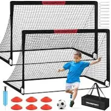 Kids Soccer Goals for Backyard Set - 2 of 6x4 ft Portable Soccer Goal Trainin...