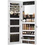 SONGMICS Jewelry Cabinet Armoire Organizer with LED Lights, Wall-Mounted Storage Cabinet with Full-Length Frameless Mirror, Built-in Makeup Mirror, 2