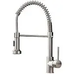 OWOFAN Kitchen Faucets Low Lead Commercial Solid Brass Single Handle Single Lever Pull Down Sprayer Spring Kitchen Sink Faucet, Brushed Nickel, Silver 9009SN-A