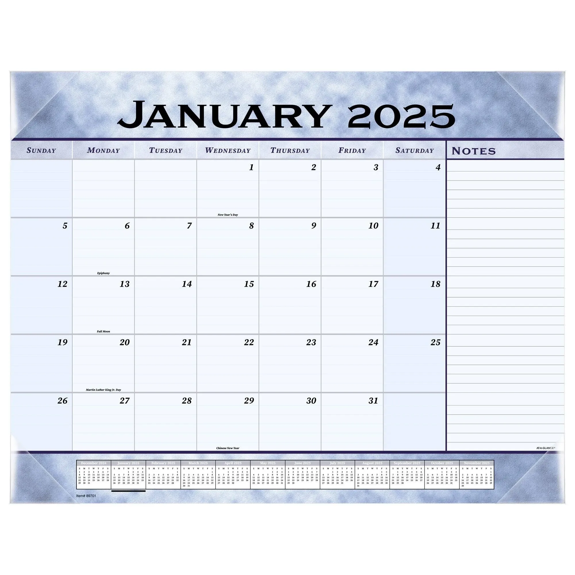 At-a-glance Slate Blue Desk Pad, 22 x 17, Blue Sheets, Clear Corners, 12-Month (Jan to Dec): 2025