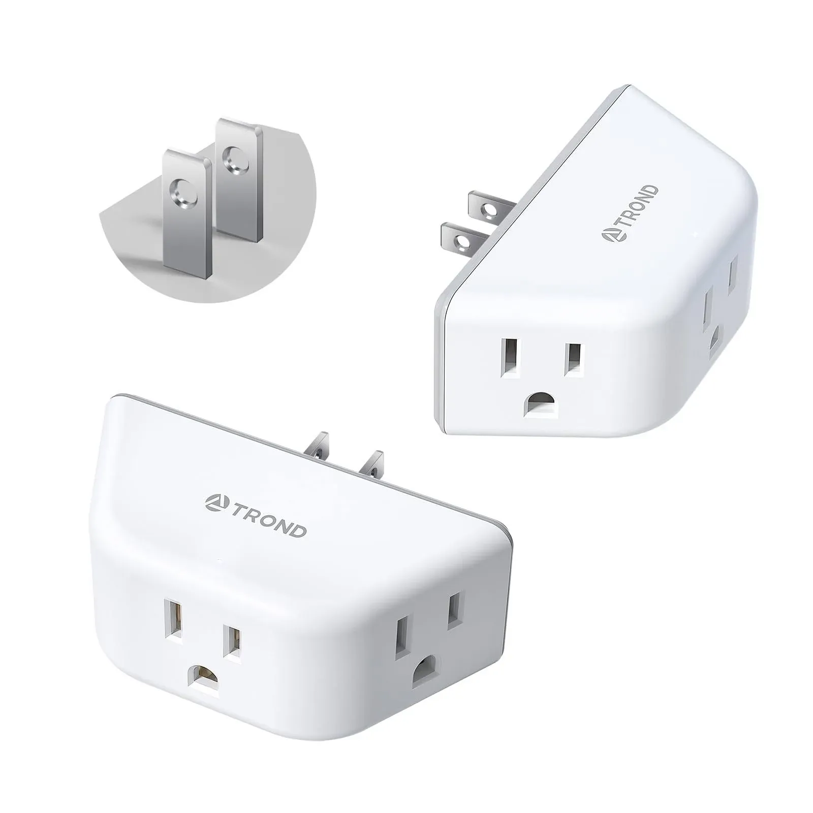 TROND 2 Prong to 3 Prong Outlet Adapter 2 Pack - Outlet Extender with 3 AC Outlets, 3-Way Outlet Splitter, Cruise Ship Essentials, 2 Prong Plug Extender for Non-Grounded Outlets in Old House, White